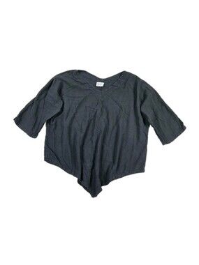 Oh My Gauze Top Womens Plus XXL Black 3/4 Sleeve Hanky Hem Lagenlook Artsy